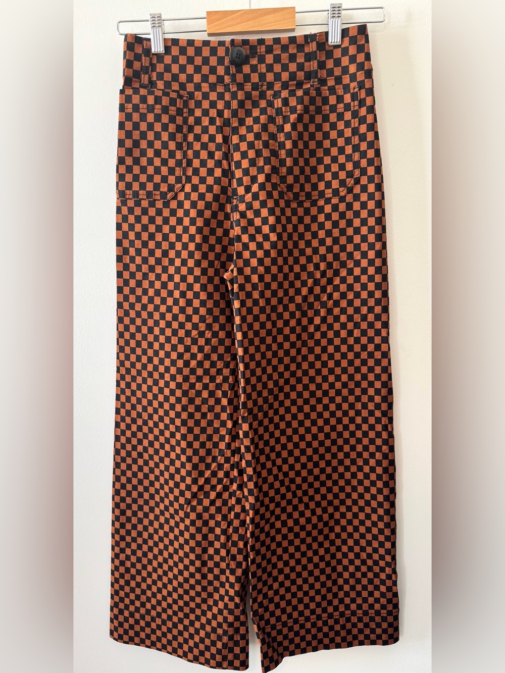 Maeve The Colette Rust Orange Black Checkerboard Wide Leg Pants 25